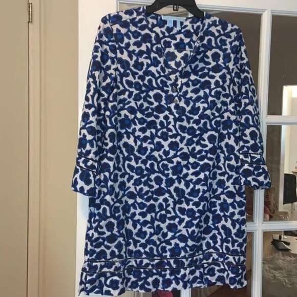 Draper James tunic top beach coverup beautiful bright blue floral pattern - Picture 1 of 8